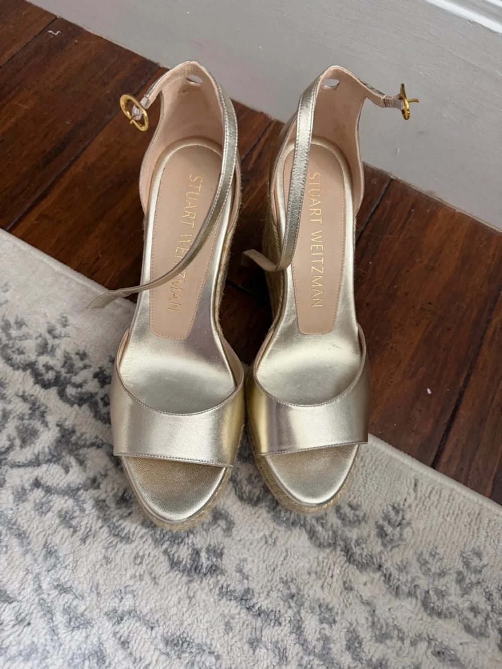 Stuart Weitzman Gold Espadrille Wedge Sandals - Picture 2 of 5